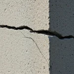 A crack runs horizontally across a two-toned wall.